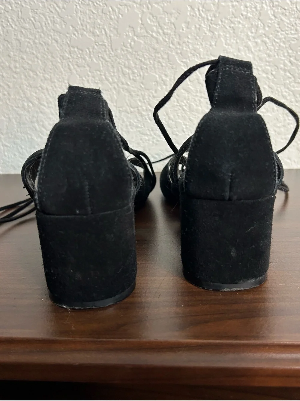 Steve Madden Black Suede Lace-Up Block Heel Sandals